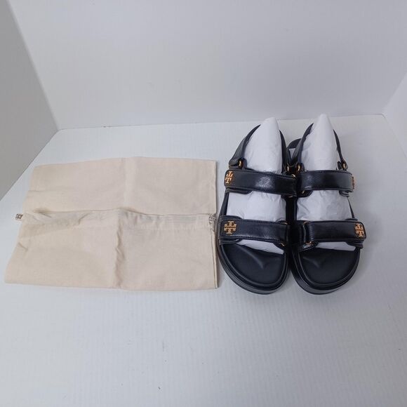 Tory Burch Platform Sandals Womens 8 Black Kira Sport Goat Leather Dust Bag - Picture 9 of 13